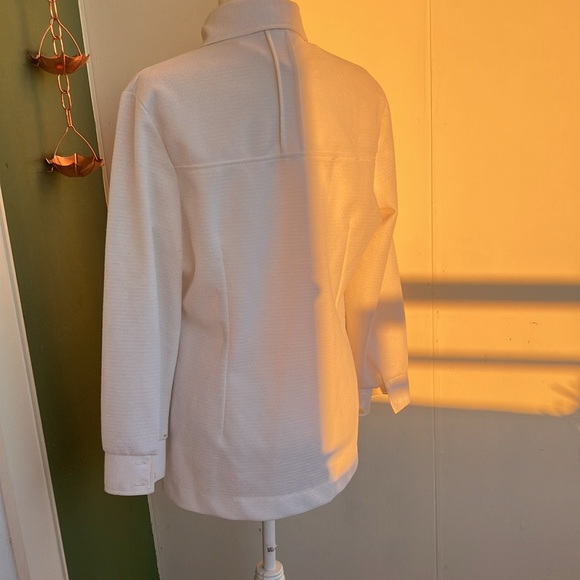Vintage 60s 70s White Textured Dagger Collar Polyester Tunic Top - Picture 6 of 9
